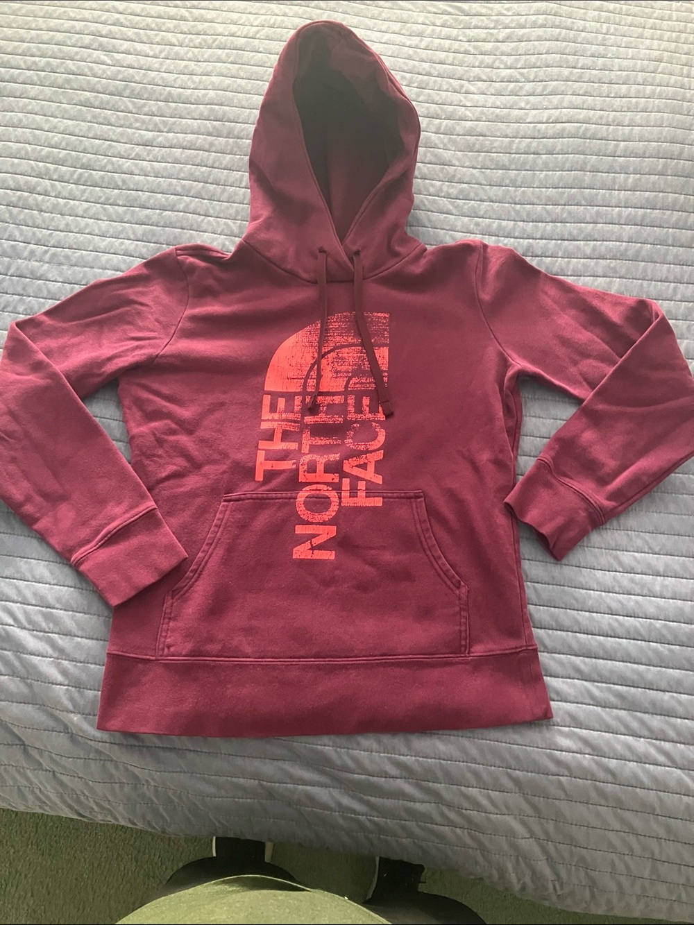 The North Face Maroon Hoodie with Pink Logo